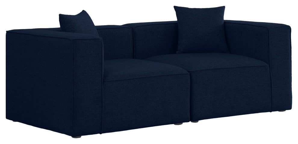 Cube Upholstered Modular Sofa, Navy, 2-Piece: 2 Corner Chair, Linen Texured Fabric