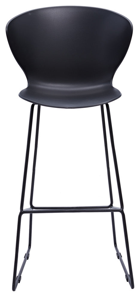 Midcentury Polypropylene Counter Stool With Metal Legs, Set of 2, Black, 30''