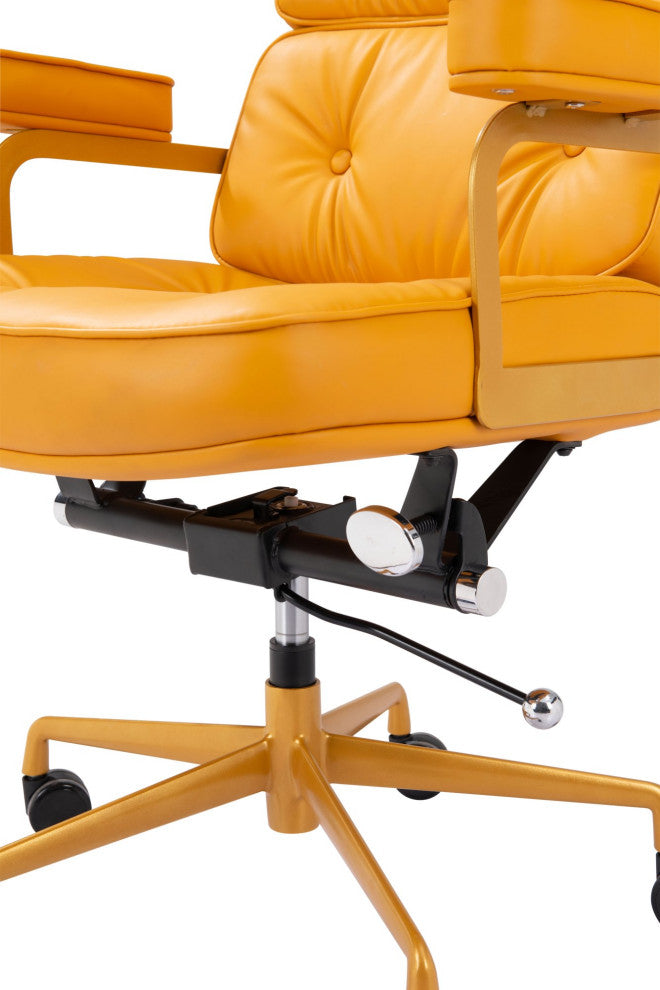 Computer Chair, Faux Vinyl Leather, Steel, Yellow, Mid Century Business Office