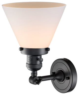 Large Cone 1-Light Sconce, Matte Black, Glass: Matte White Cased