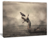 Crow Perching on Tree, Animal Canvas Art Print, 40"x30"