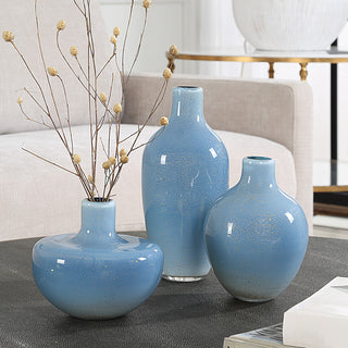 Uttermost Celestial Frost Blue Vases Set of 3