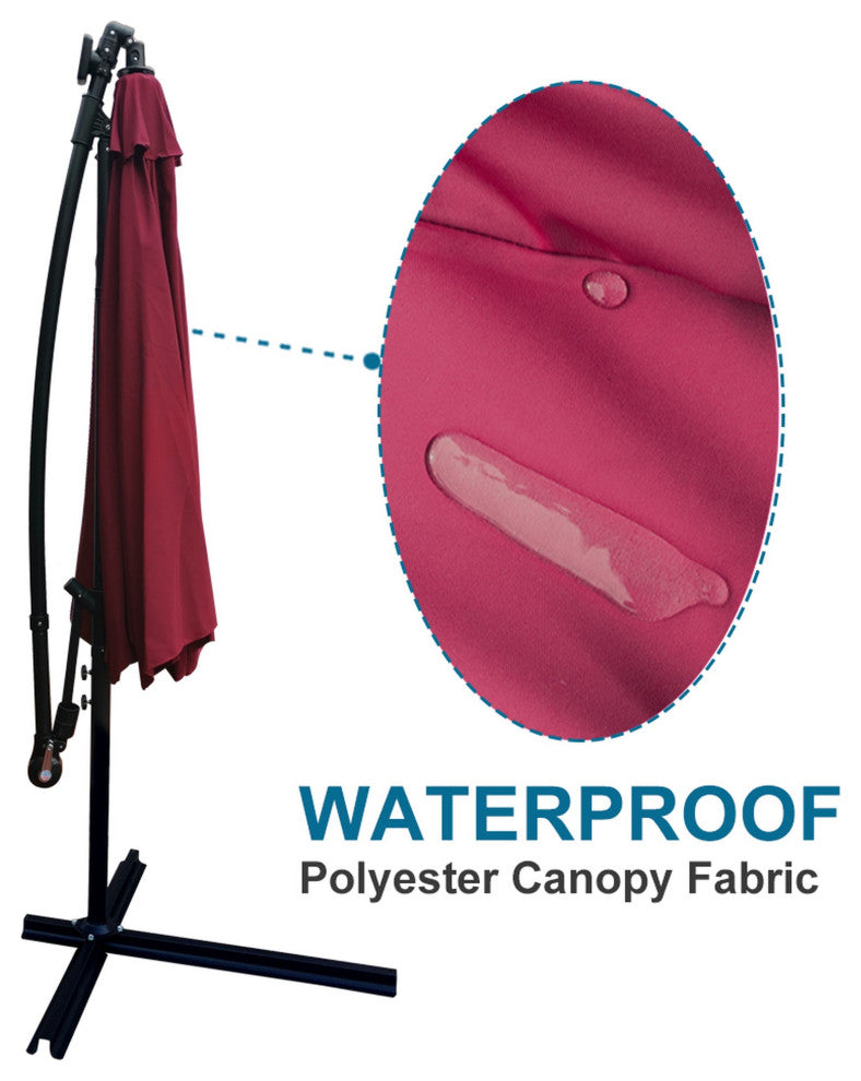 10' Steel Patio Umbrella Outdoor Market With Crank and LED Lights, Dark Red