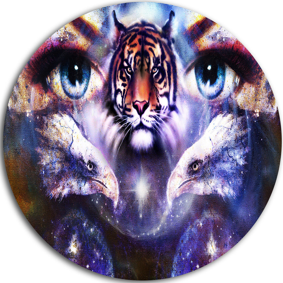 Tiger, Eagles And Woman Eyes Collage, Animal Disc Metal Wall Art, 11"