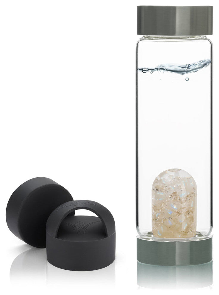 Water Bottle, VitaJuwel ViA Gemwater Bottle, Black Loop Caps, Luna