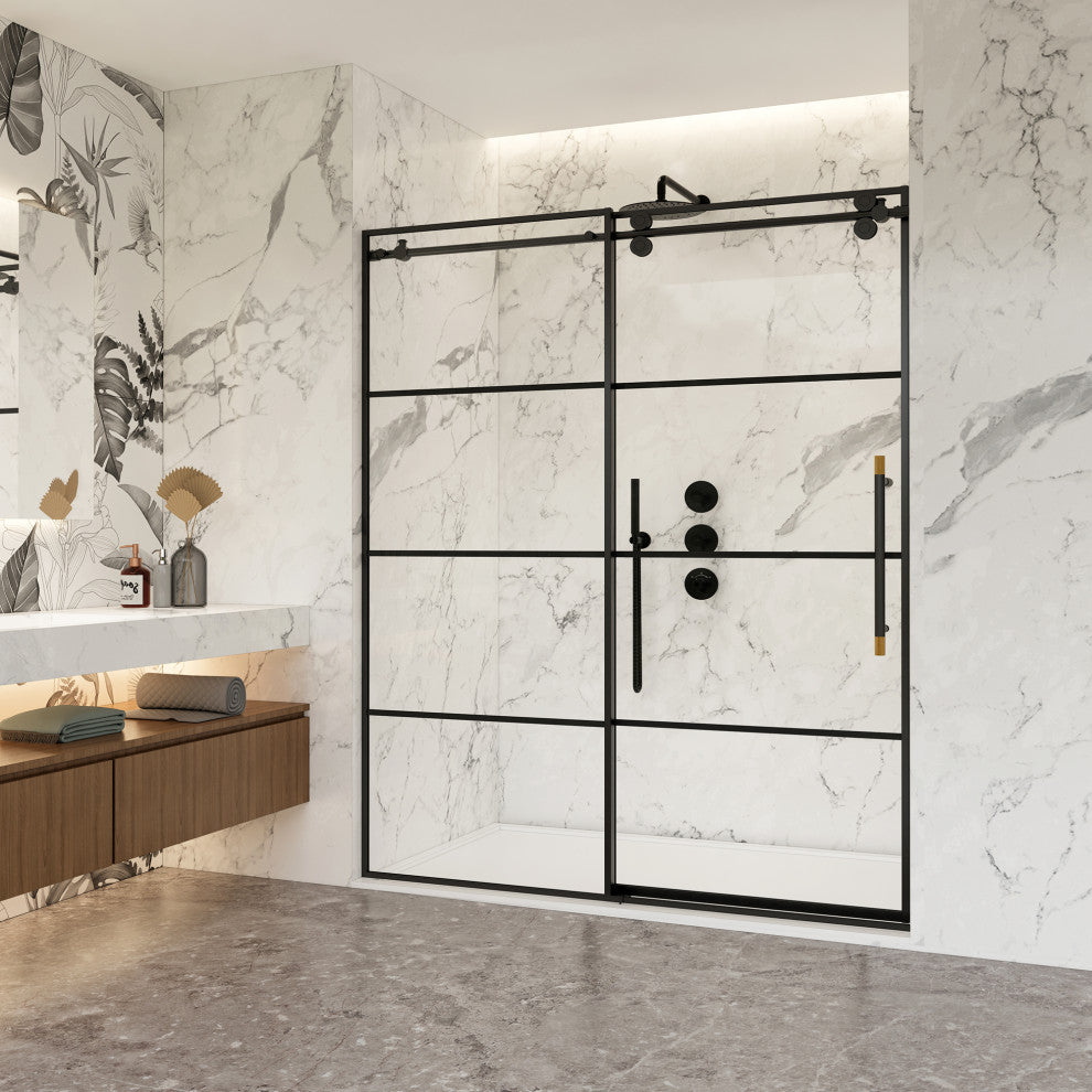 Losar Single Sliding Framed Shower Door, Matte Black, 68" W X 78"h