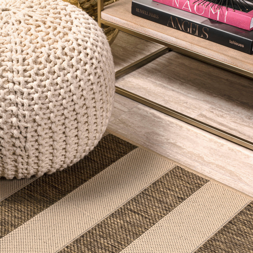 Aveiro Wide Stripe Indoor/Outdoor Beige/Brown 2'x8' Runner Rug