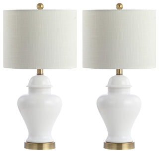 Qin 22" Ceramic/Iron Classic Cottage LED Table Lamp, White by JONATHAN  Y