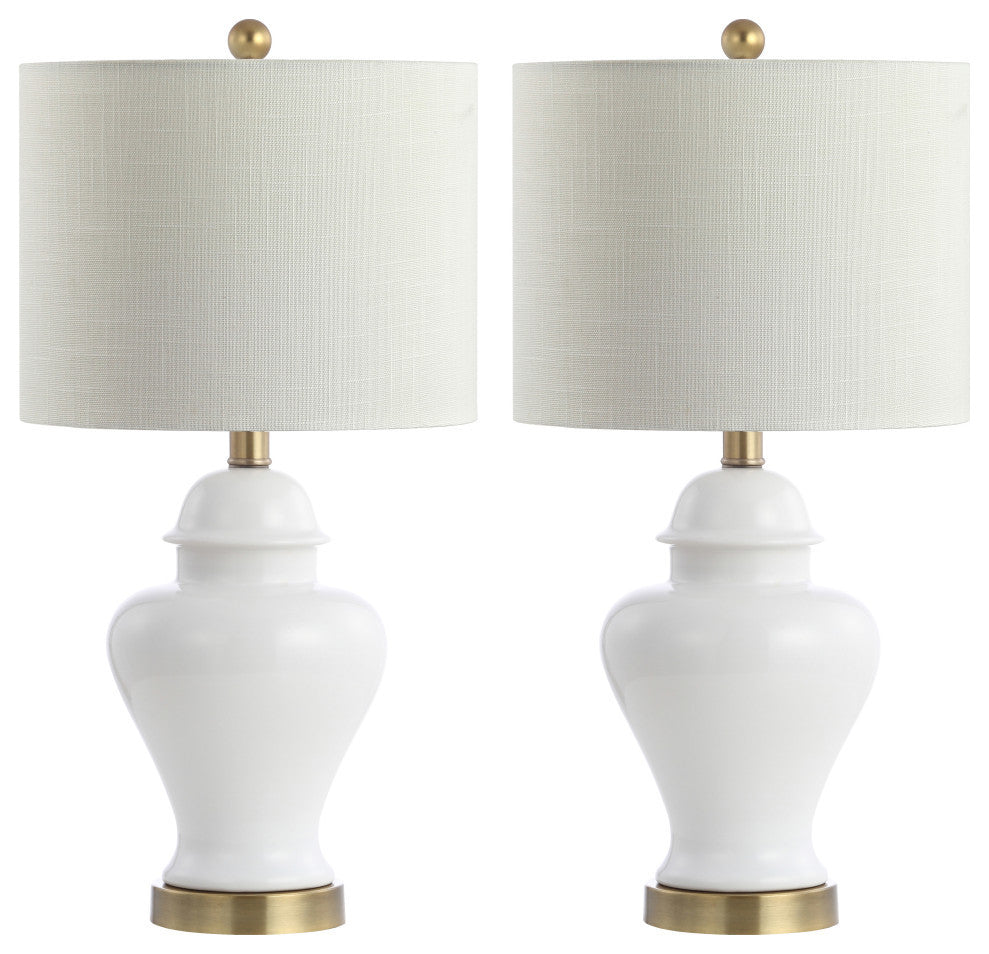 Qin 22" Ceramic/Iron Classic Cottage LED Table Lamp, White by JONATHAN  Y