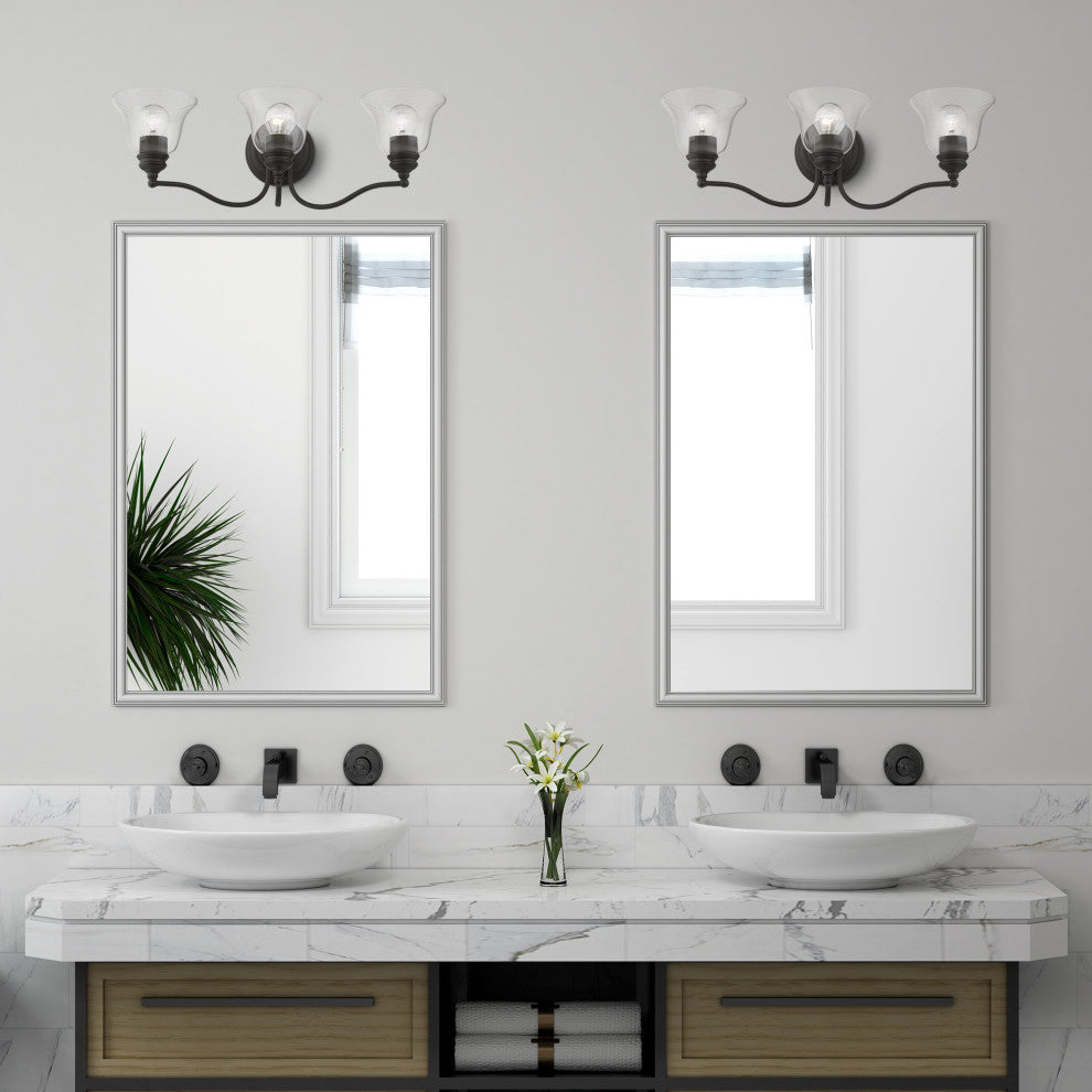 Moreland 3 Light Black Vanity Sconce With Clear Glass