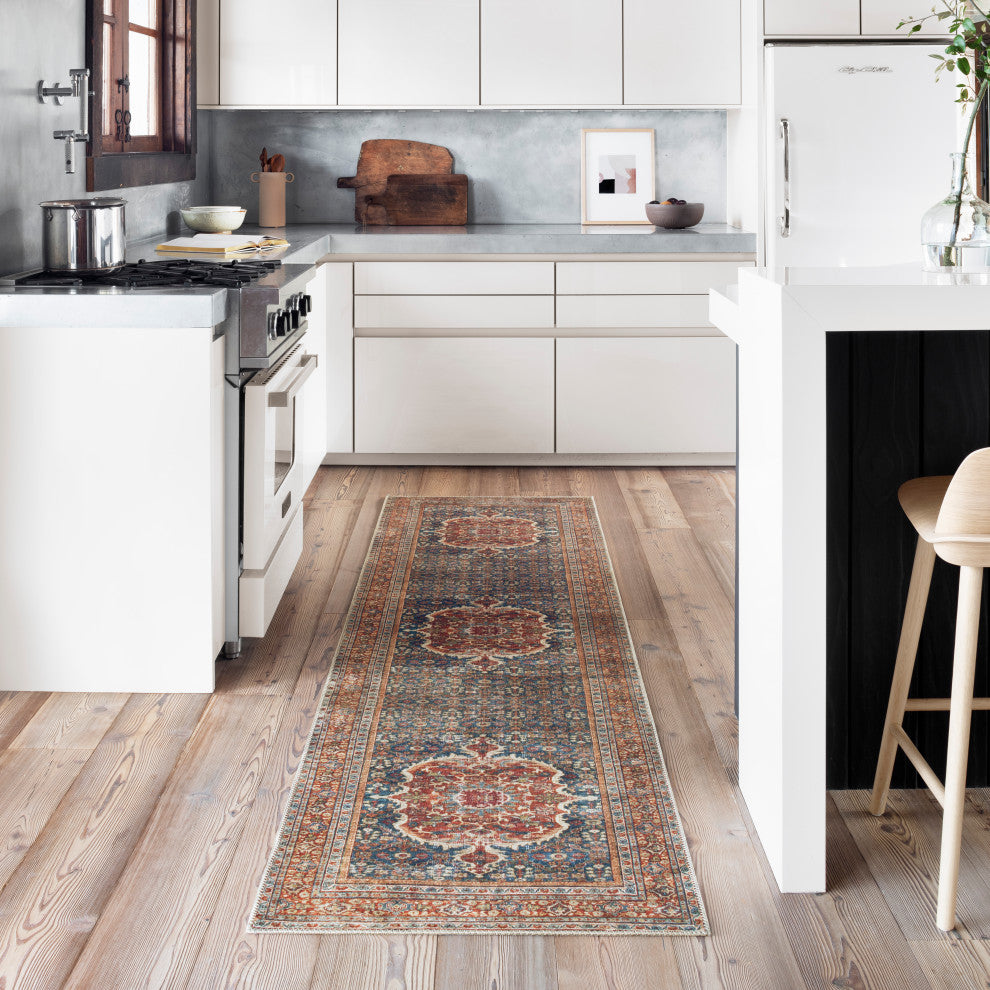 Cobalt Blue Spice Printed Polyester Layla Area Rug by Loloi II, 2'6"x7'6"