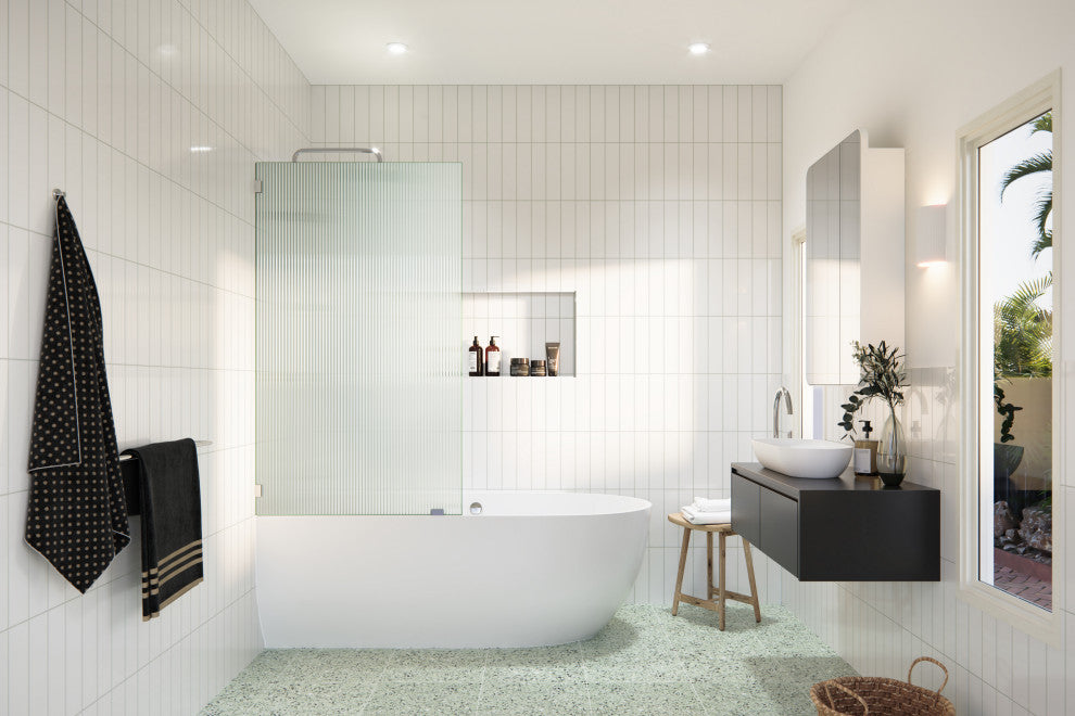 30"x58.25" Single Fixed Fluted Bath Panel Shower Tub Door, Polished Chrome