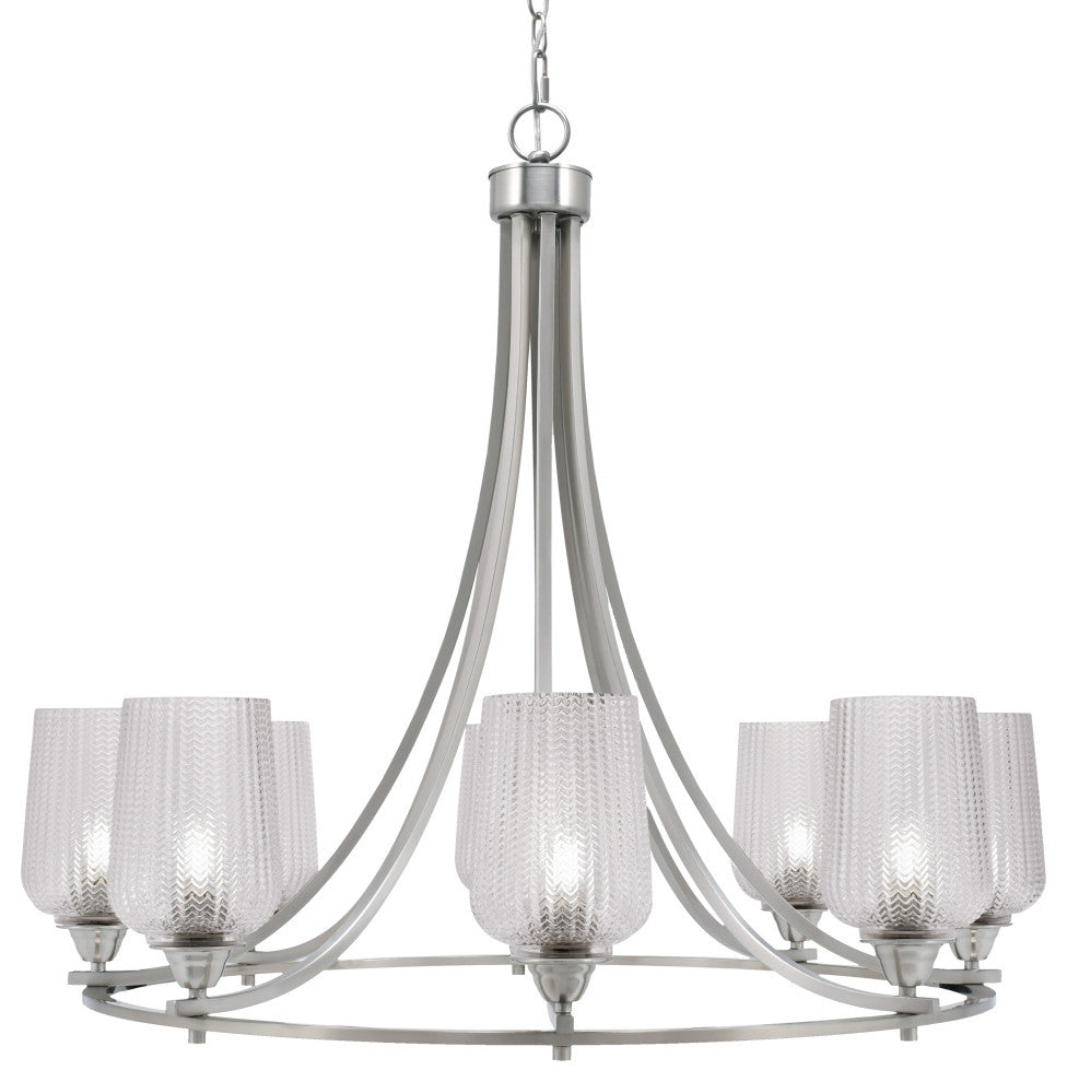 Paramount 8-Light Chandelier, Brushed Nickel, 5" Silver Textured Glass