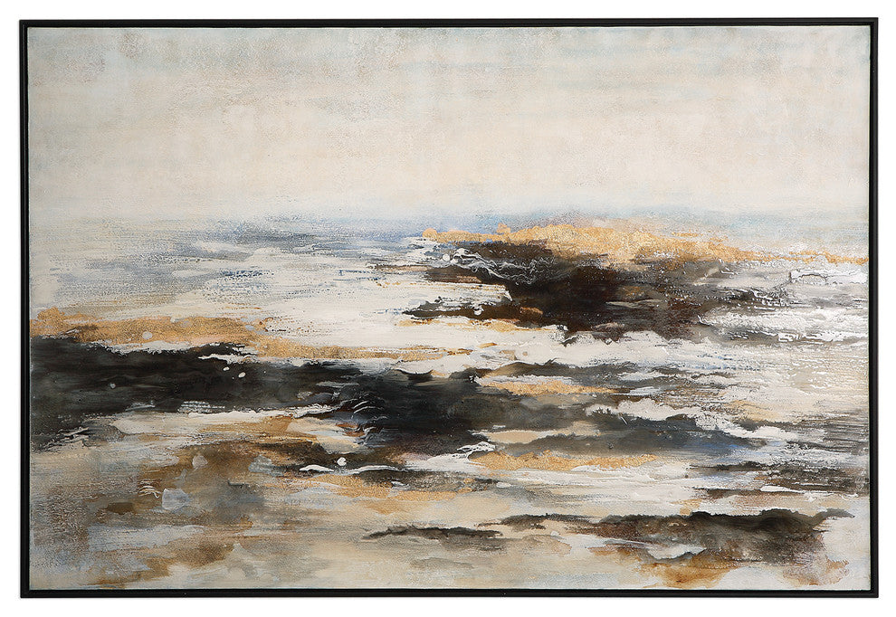 Rustic Abstract Modern Sea Shore Beach Painting Wall Art Coastal Sand Beige Blue