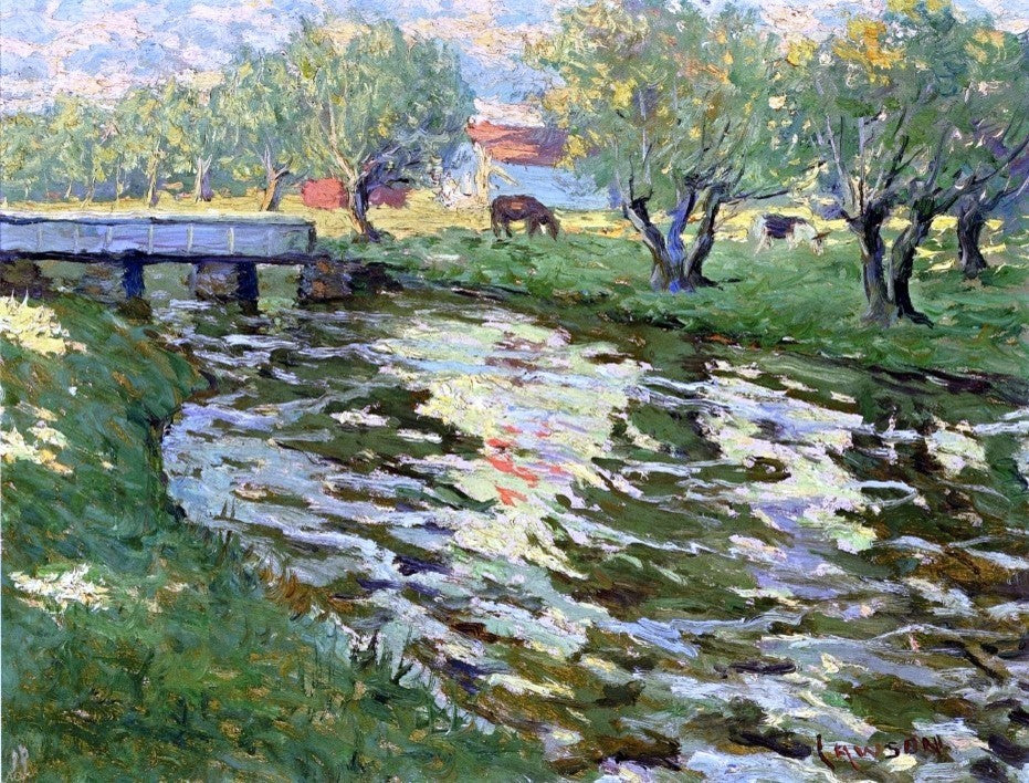 Ernest Lawson Horses Grazing by a Stream, 21"x28" Wall Decal