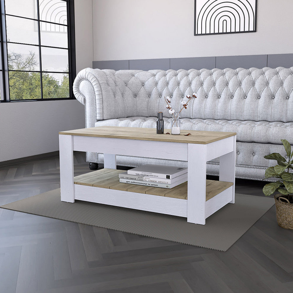 Lindon Farmhouse Coffee Table by RST Brands, White/Golden Oak