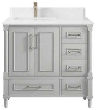 Aberdeen 36 Left Offset Bath Vanity in Coventry Gray 1.5" White Quartz