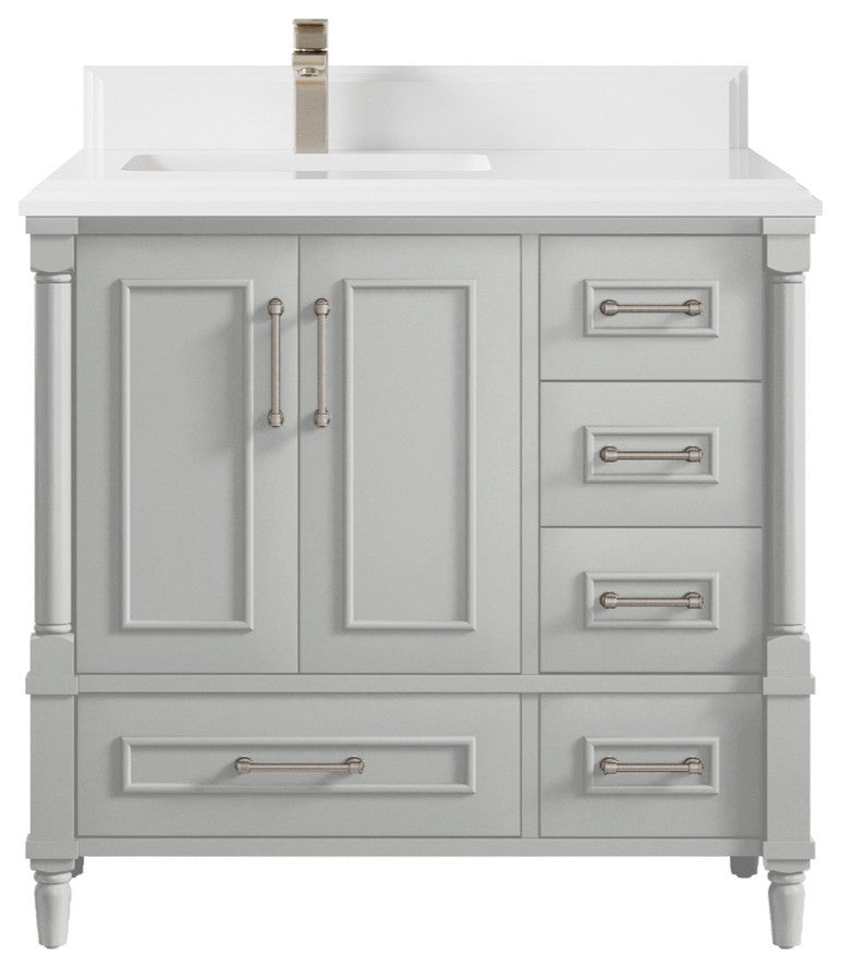 Aberdeen 36 Left Offset Bath Vanity in Coventry Gray 1.5" White Quartz