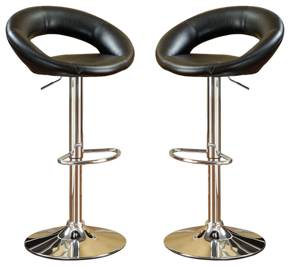 Black Faux Leather Bar Stools, Chrome(Set of 2)