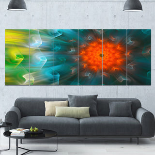 Multi Color Fractal Petals Dandelion, Floral Canvas Art Print, 70"x28", 6 Panels