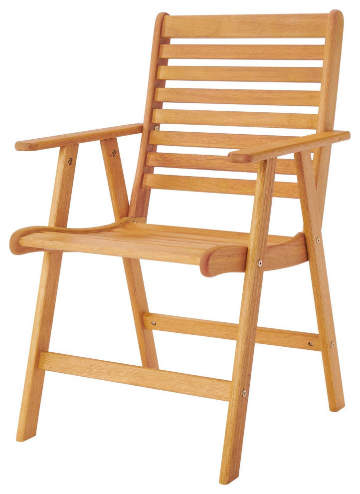 Side Dining Chair and Table Set, Wood, Brown Natural, Modern, Outdoor Patio Cafe