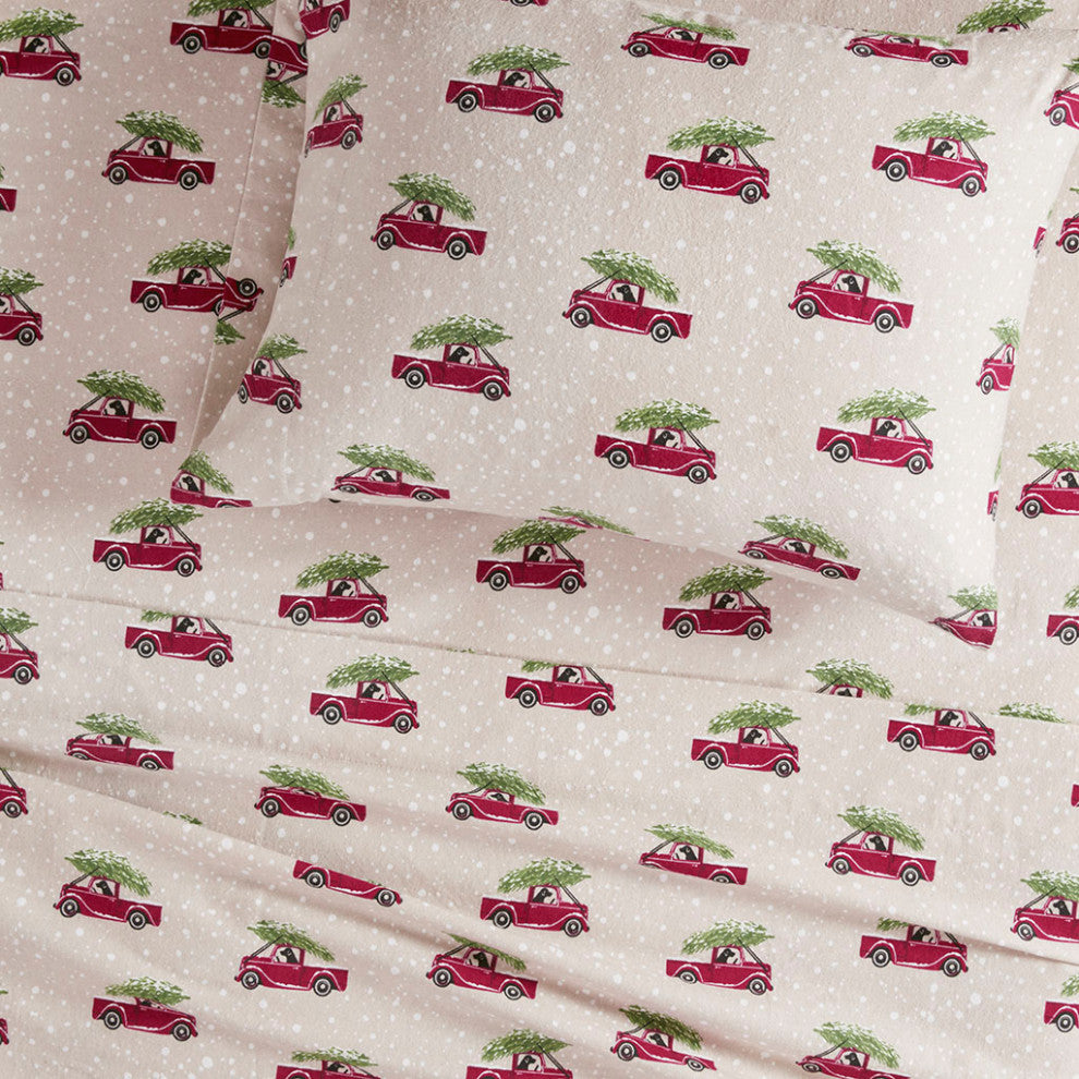 Woolrich Flannel Cotton Flannel Winter Sheet Set, Christmas Trucks