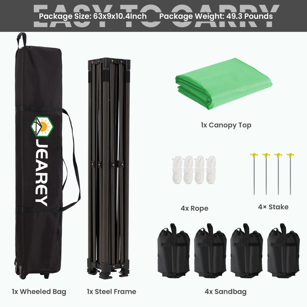 JEAREY Pop Up Canopy Tent, Outdoor Canopy, 4 Sand Bags, Dark Green, 10x10ft