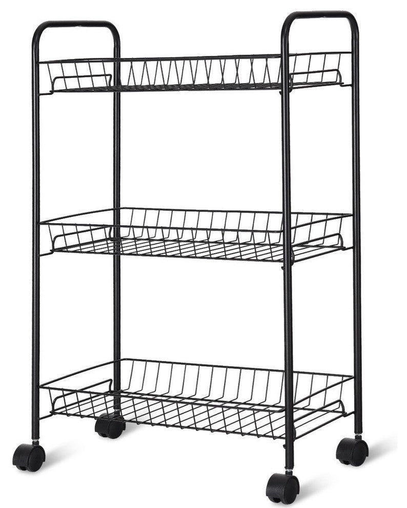 Modern 3-Tier Rolling Kitchen Utility Trolley With Storage Shelf Baskets