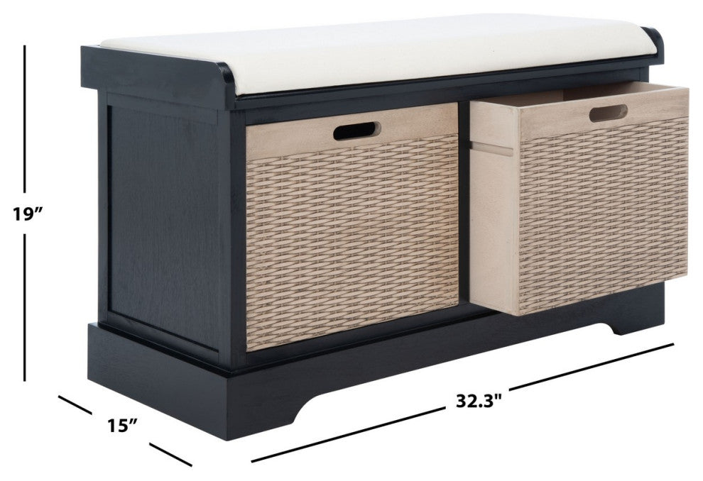 Safavieh Landers 2 Drawer Cushion Bench, Black
