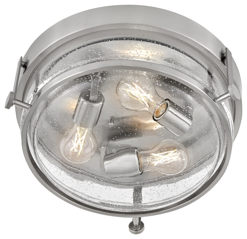 Hinkley Harper Medium Flush Mount, Brushed Nickel With Clear Seedy Glass