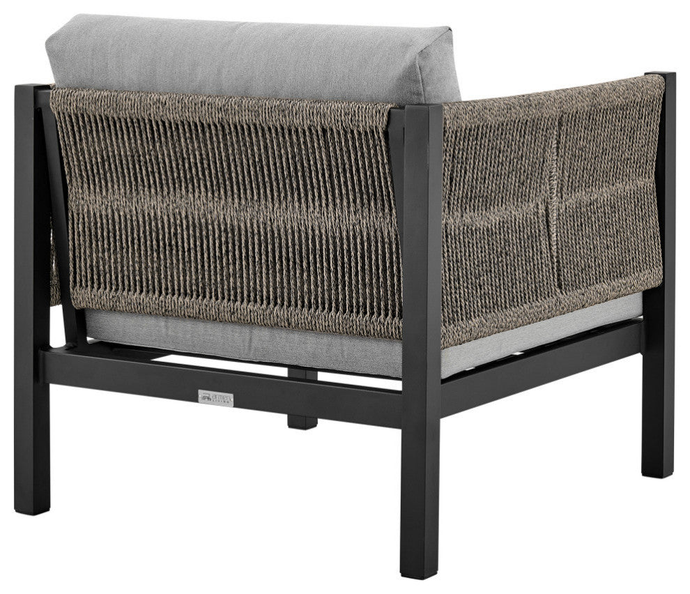 Cuffay 4-Piece Outdoor Furniture Set, Brown Aluminum And Rope With Cushions, Black