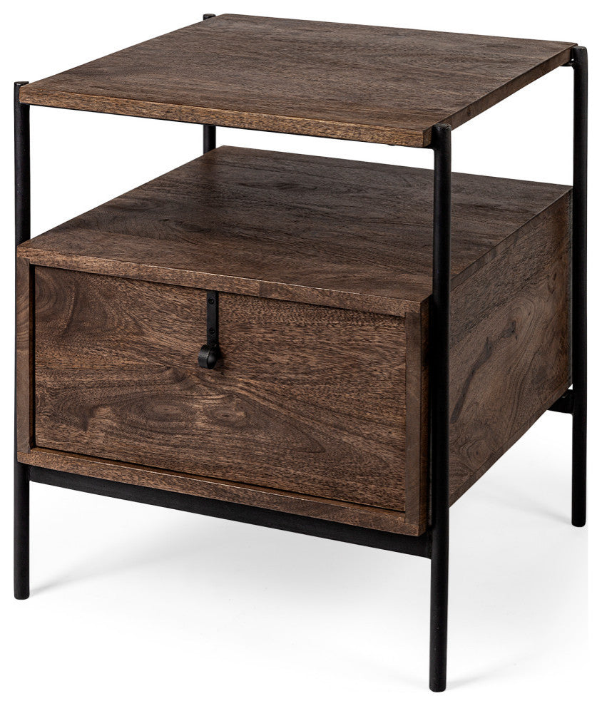 Glenn I Dark Brown Wood With Black Iron Frame Square End/Side Table