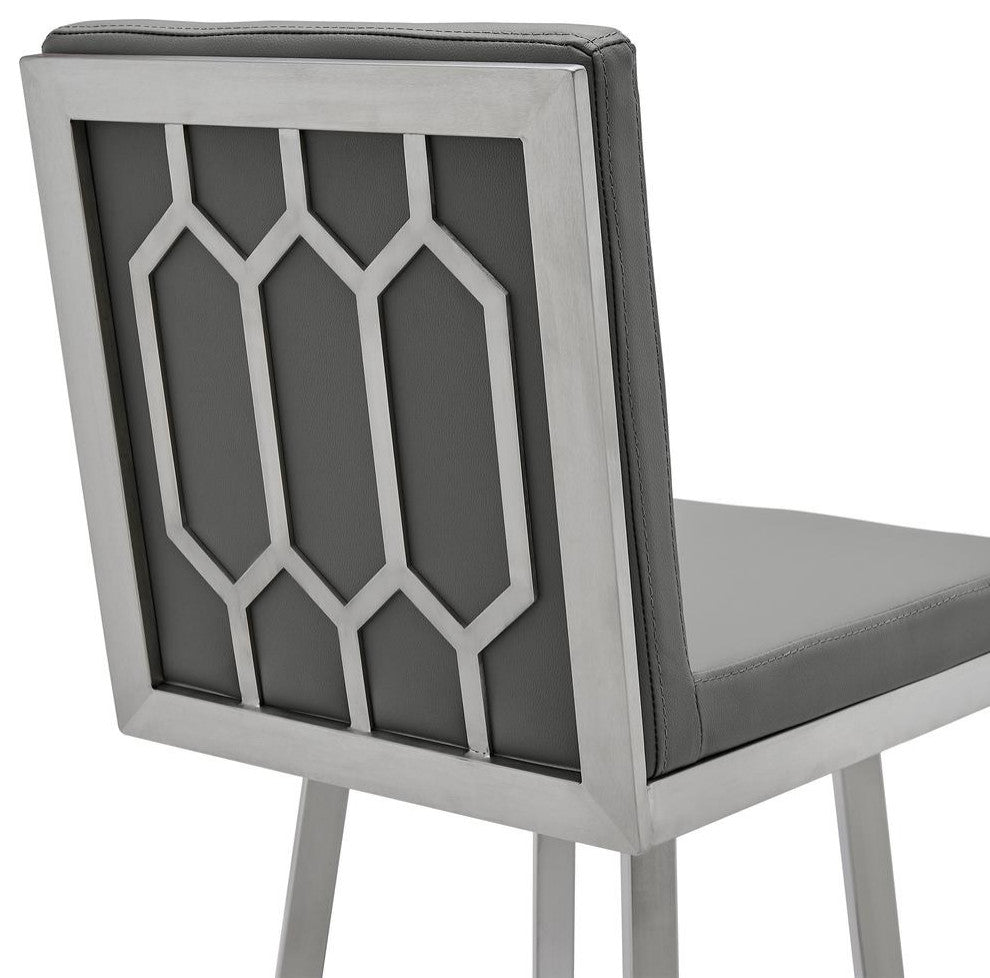 Gem 30 Swivel Modern Metal and Gray Faux Leather Bar and Counter Stool