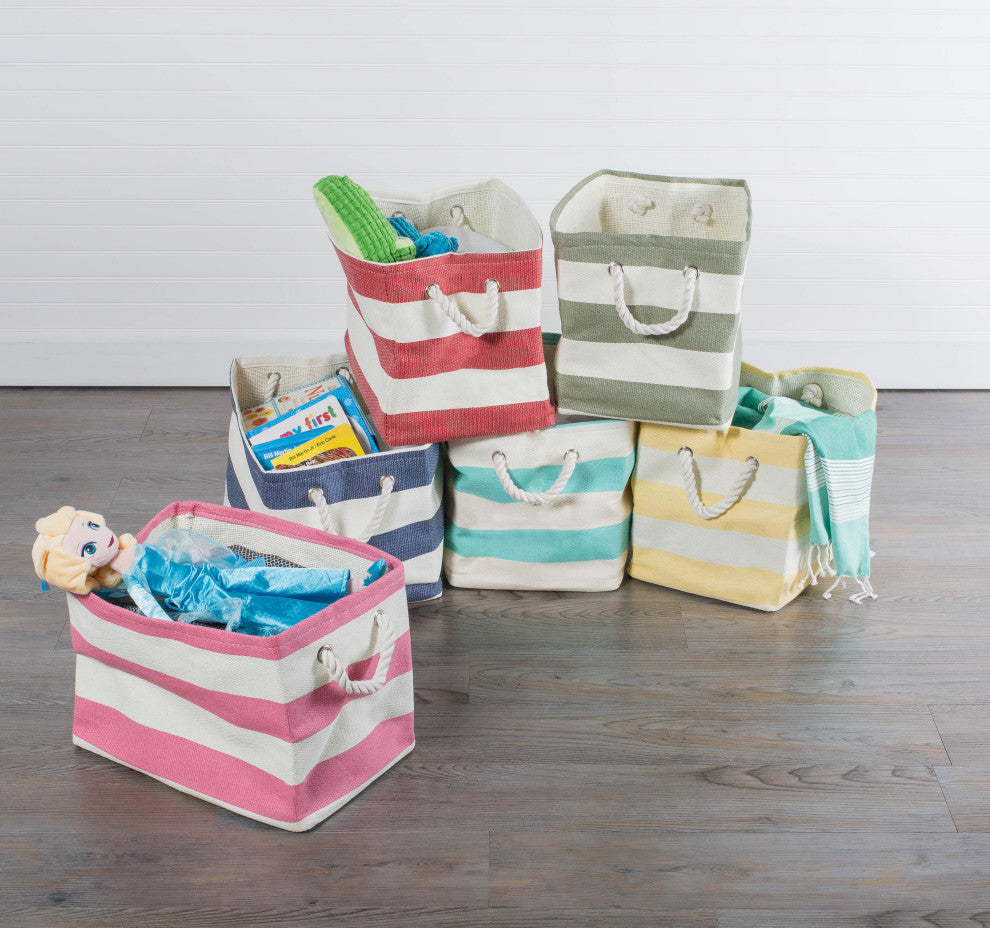 Paper Bin Stripe Pink Rectangle Medium 15"x10"x12"