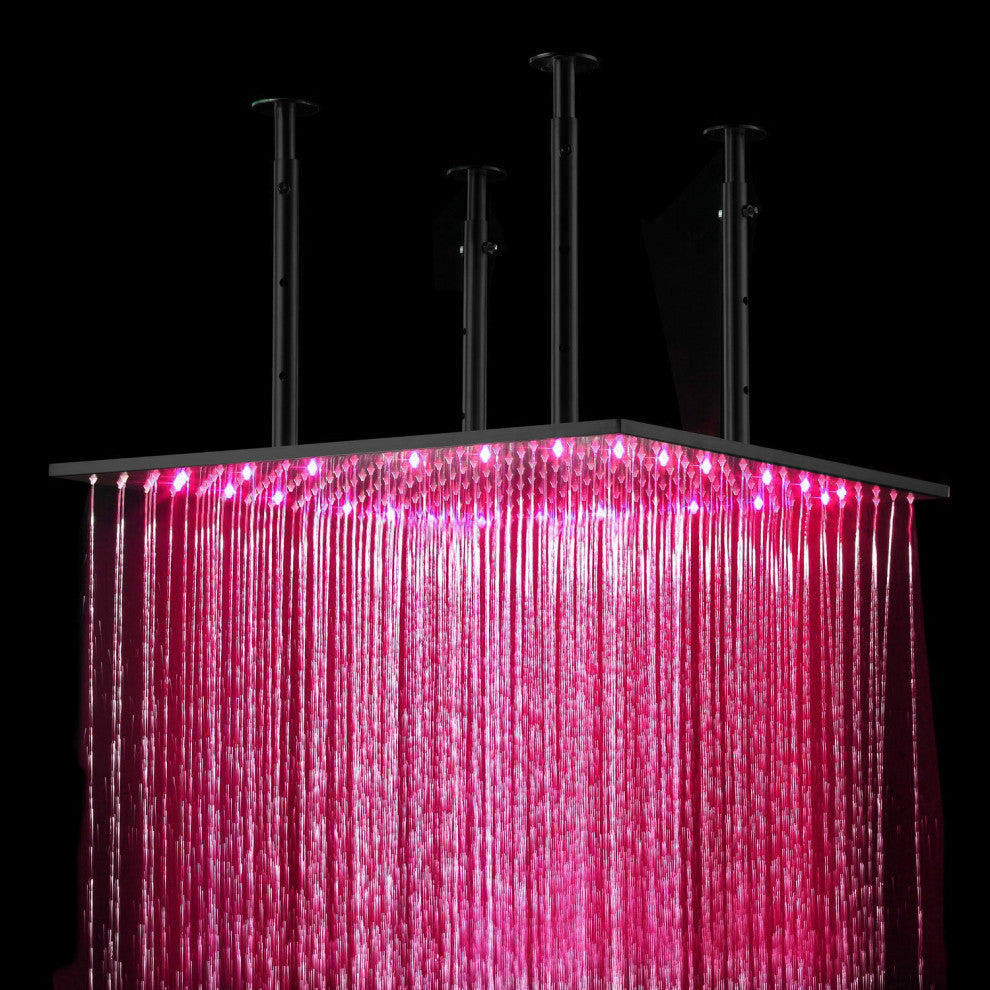 BathSelect 24" Matte Black Square Color Changing LED Rain Shower Head