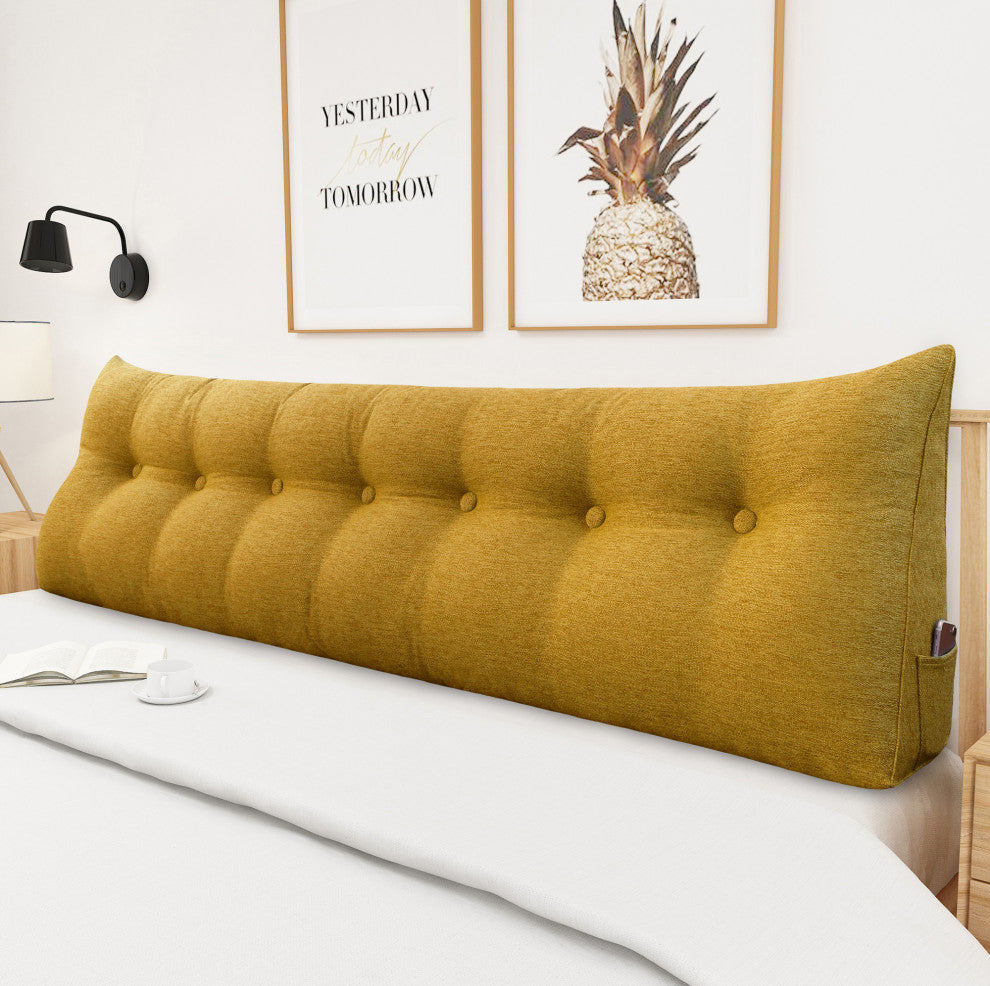 Bed Wedge Pillow, Daybed Back Support, Lumbar Pillow, Reading Wedge, Linen Gold, 76x20x8