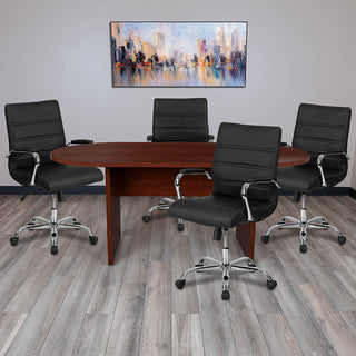 5-Piece Oval Conference Table Set With 4 LeatherSoft Executive Chairs, Mahogany