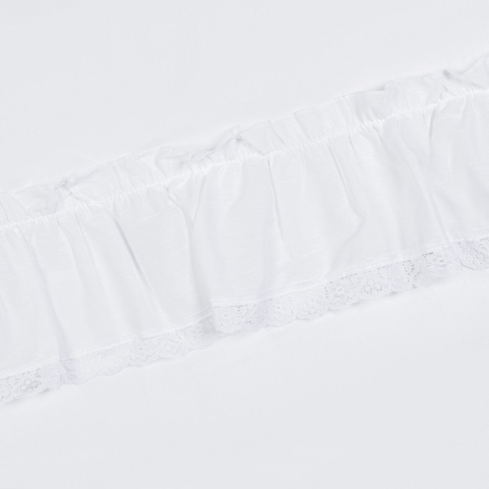 Madelyn Ruffled Victorian Priscilla Pair with Tiebacks, White, 100"x63"