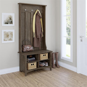 Bowery Hill Furniture Salinas Hall Tree with Shoe Storage Bench in Ash Brown