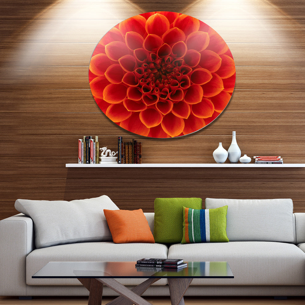 Close-Up Orange Flower Petals, Floral Large Disc Metal Wall Art, 23"