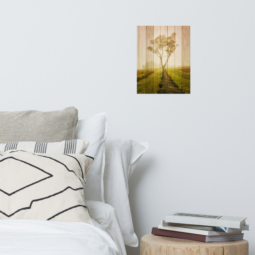 Faux Wood Calming Morning Landscape Photo Unframed Wall Art Prints, 11" X 14"