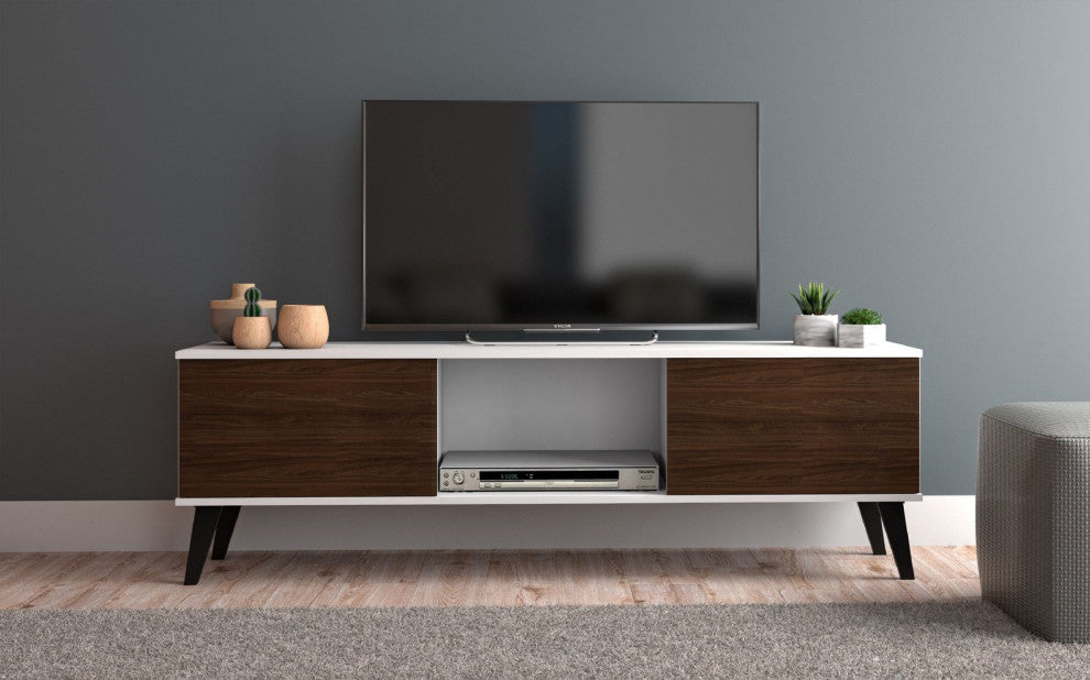 Doyers 53" TV Stand, White and Nut Brown
