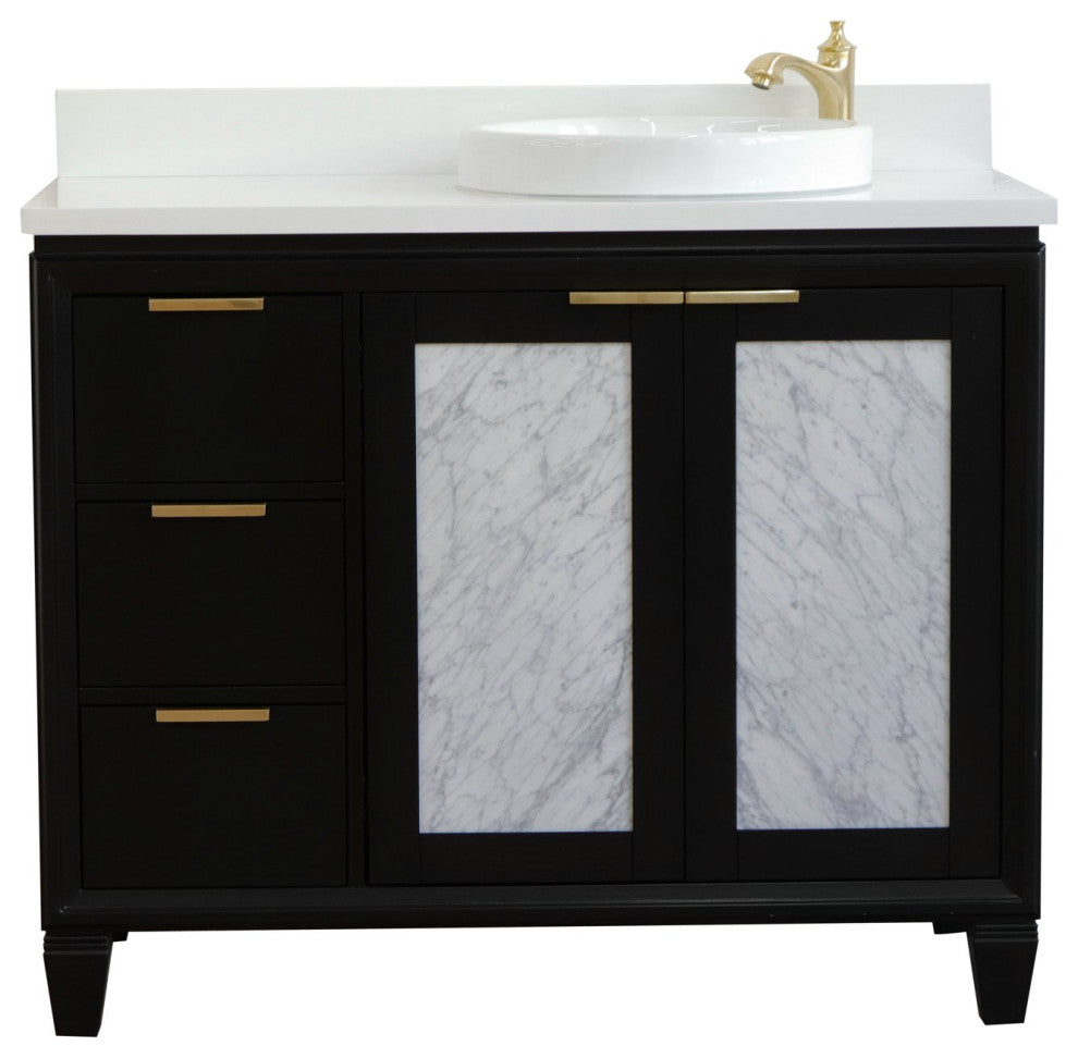 43" Single Vanity, Black Finish With White Engineered Stone Top