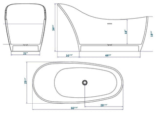 ADM Slippered Freestanding Bathtub, Glossy Black/White, 66.7"