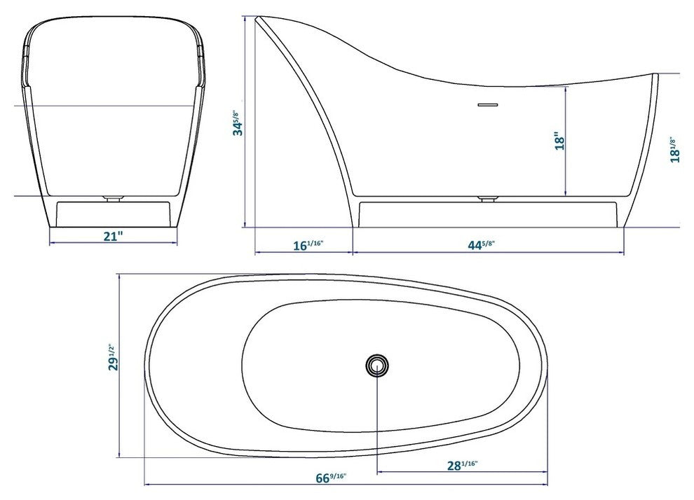 ADM Slippered Freestanding Bathtub, Glossy Black/White, 66.7"