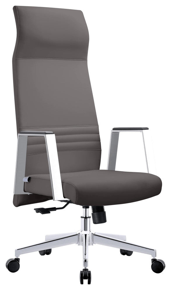 LeisureMod Aleen High-Back Leather Office Chair With Swivel and Tilt, Gray