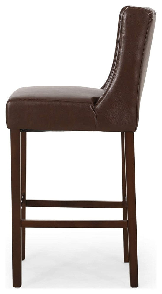 Set of 2 Contemporary Wingback Barstools with Diamond Button Tufting, Dark Brown