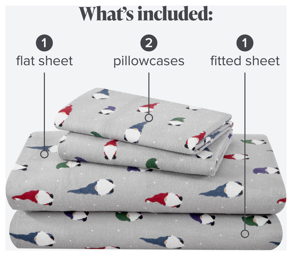 Bare Home Cotton Flannel Sheet Set, Tomte, Full