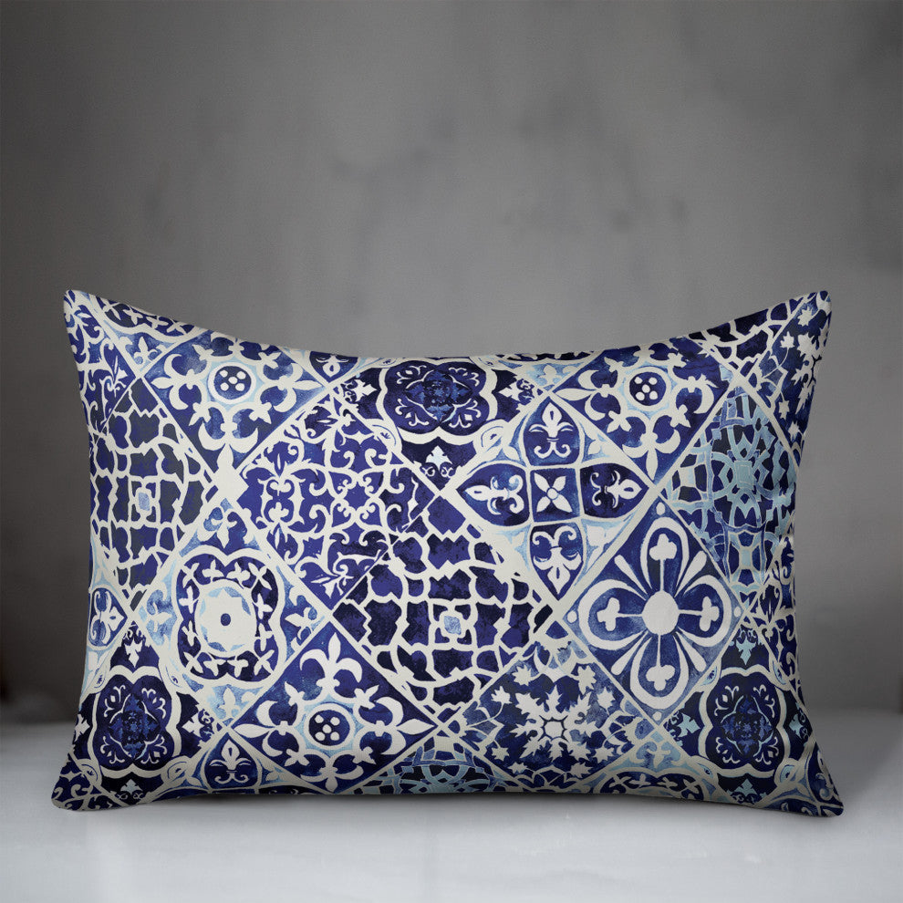 Blue Tile Border 2 14x20 Spun Poly Pillow