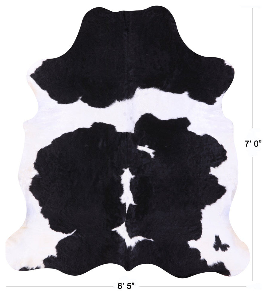 7' 0" X 6' 5" Black and White Natural Cowhide Rug C2424